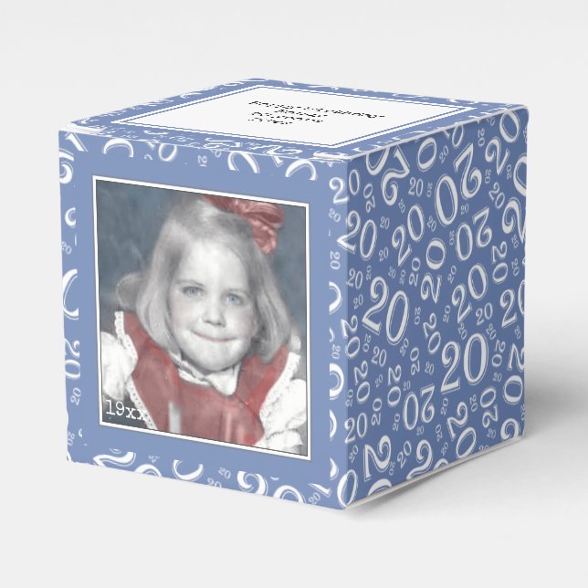 20th Photo Keepsake - Blue/White  Number Pattern Favor Box (Front Side)