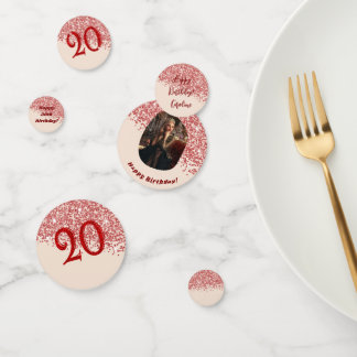 20th Ruby Red Glitter Birthday Photo Table Confetti