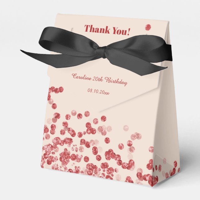 20th Ruby Red Glitter Champagne Birthday  Favor Box (Front Side)