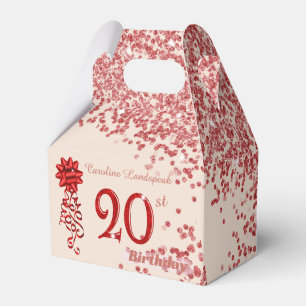 20th Ruby Red Glitter Champagne Gold Birthday Favor Box