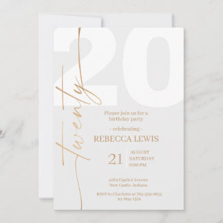 20th Twentieth Birthday Modern Twenty Party  Invitation
