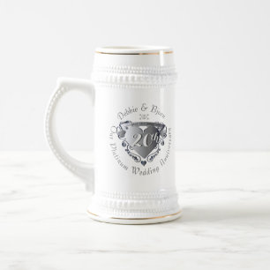 20th Wedding Anniversary 3D Heart Emblem Beer Stein