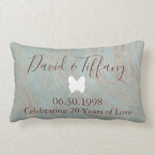 20th Wedding Anniversary Blue and Copper print Lumbar Pillow