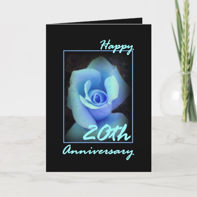 20th Wedding Anniversary Card with Blue Rosebud (Front)