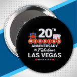 20th Wedding Anniversary Couples Las Vegas Trip 4 Inch Round Button<br><div class="desc">Unique 20th anniversary gift for husband & wife or married couple taking a romantic weekend getaway to Las Vegas to celebrate 20 years of marriage! Novelty souvenir to remember your Vegas trip as a second honeymoon vacation or wedding party you never had. Features "20th Wedding Anniversary in Fabulous Las Vegas...</div>