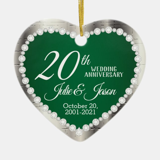 20th Wedding Anniversary |  Emerald and Silver Ceramic Ornament (Front)