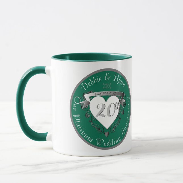 20th Wedding Anniversary Heart Emerald  Mug (Left)
