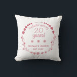 20th Wedding Anniversary Hearts Throw Pillow<br><div class="desc">Celebrate a milestone wedding anniversary with this gorgeous and elegant wall clock with a design featuring a wreath with red and pink hearts.</div>
