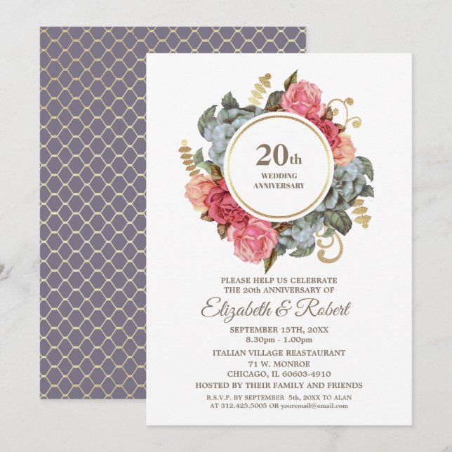 20th Wedding Anniversary Party Invitations (Front/Back)