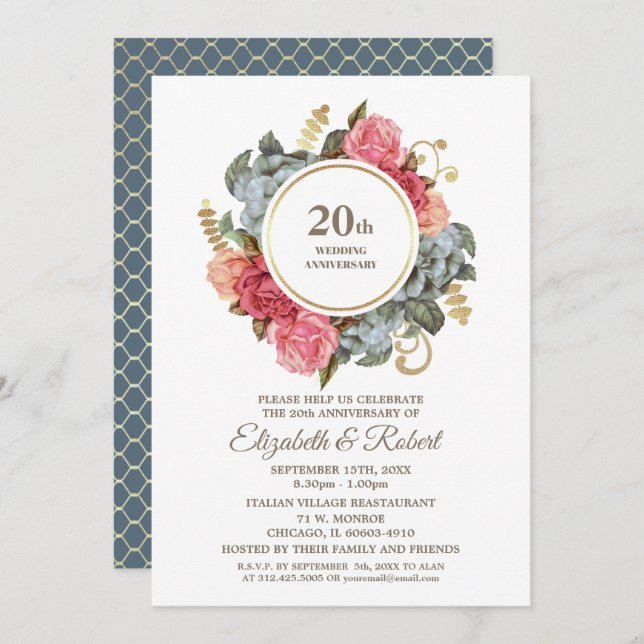 20th Wedding Anniversary Party Invitations (Front/Back)