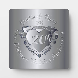 20th Wedding Anniversary Platinum Heart Emblem Plaque