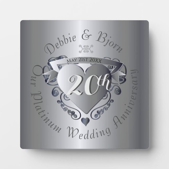 20th Wedding Anniversary Platinum Heart Emblem Plaque (Front)