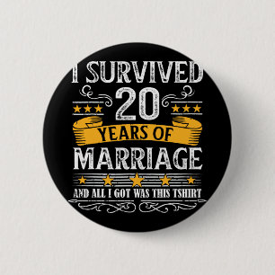 20th Wedding Anniversary Shirt Couples Husband Wif 2 Inch Round Button