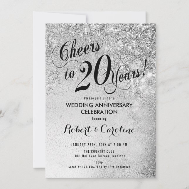 20th Wedding Anniversary Silver Invitation (Front)
