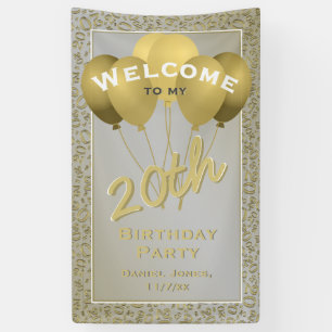 20th Welcome Gold & White Random Number Pattern 20 Banner