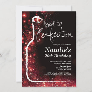 20th Wine Birthday Aged to Perfection Red Glitter Invitation