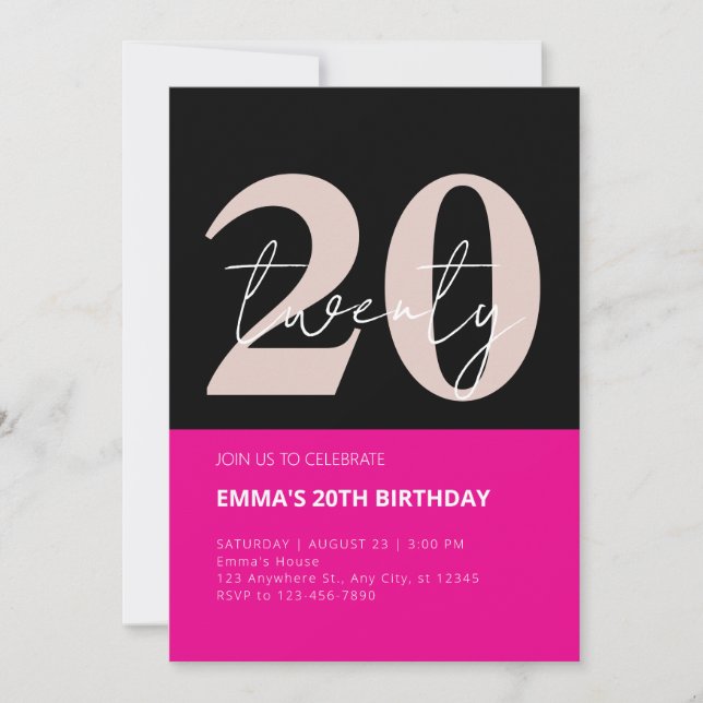 20th year celebration birthday invitation (Front)