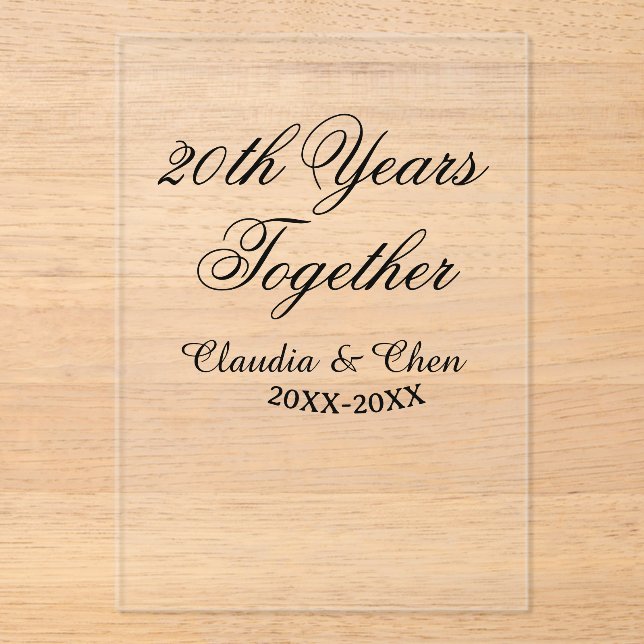 20th Years together anniversary name date year sim Acrylic Invitations (Front)