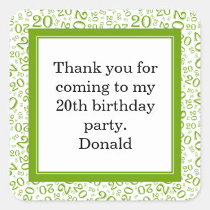 20th Your Photo Random Number Pattern Green/White Square Sticker