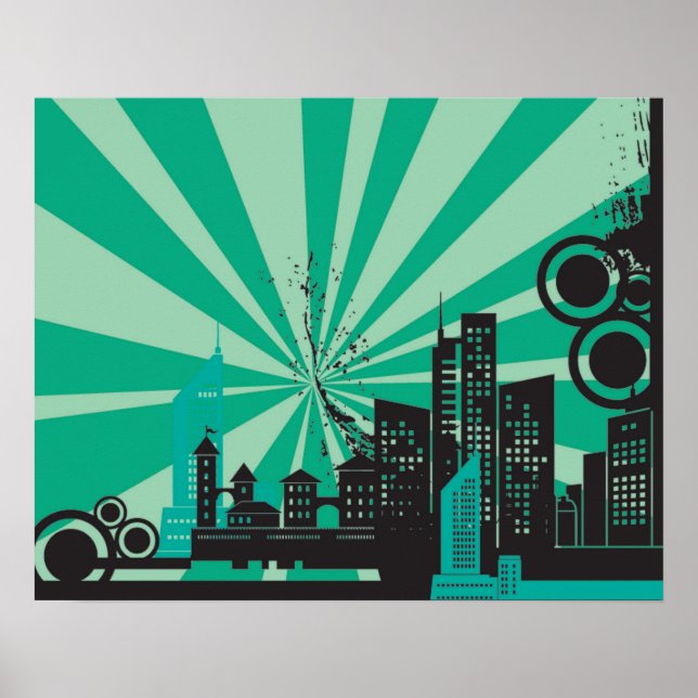 20x16 Abstract Green City Wall Art (Front)