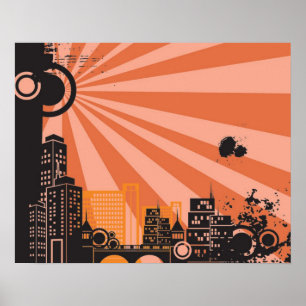 20x16 Abstract Orange City Wall Art