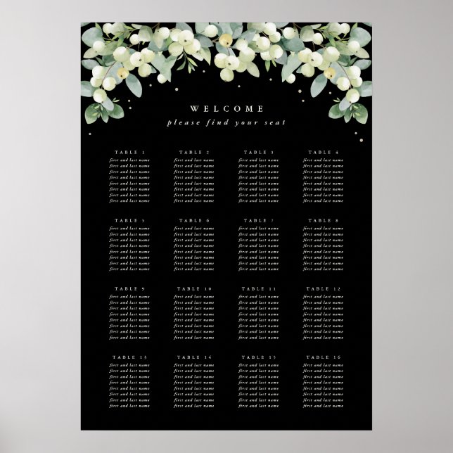 20x28" 16 Tables of 8 Wedding Seating Chart Poster (Front)