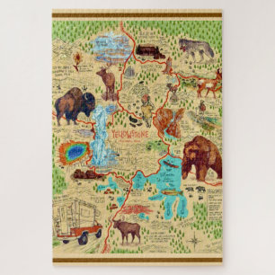 20x30 Illustrated Yellowstone Map Jigsaw Puzzle