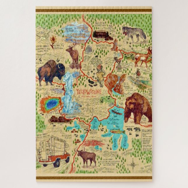 20x30 Illustrated Yellowstone Map  Jigsaw Puzzle (Vertical)