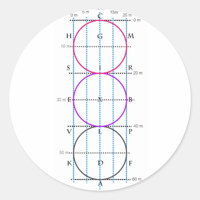 20x60m Dressage Court **Circles** Classic Round Sticker (Front)