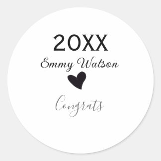 20XX bold letter congrats graduation name heart si Classic Round Sticker