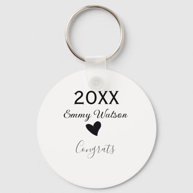 20XX bold letter congrats graduation name heart si Keychain (Front)