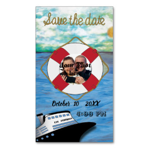 20XX Cruise Ship W/ Pic Save the Date Watercolor Magnetic Business Card
