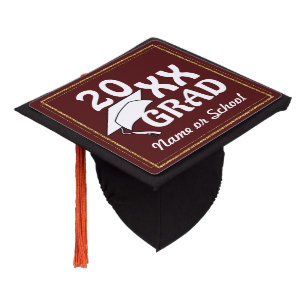 20XX GRAD   Gold Border (Editable Colours) Graduation Cap Topper