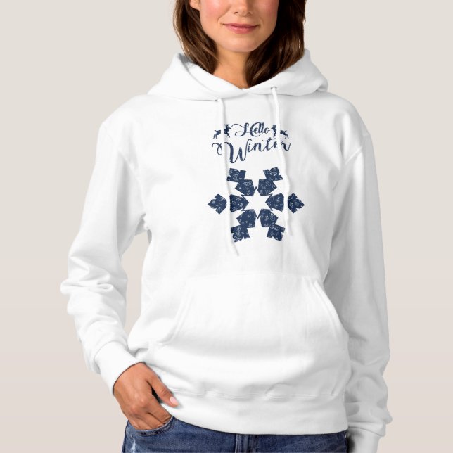 20XX Hello Winter Holiday Snowflake Pattern Hoodie (Front)