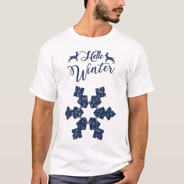 20XX Hello Winter Holiday Snowflake Pattern T-Shirt (Front)