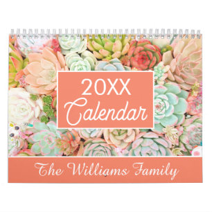 20XX Succulents Cactus Lovers Personalized Monthly Calendar