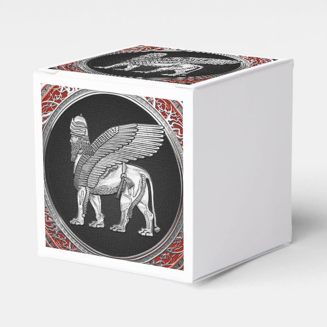 [210] Assyrian Winged Lion - Silver Lamassu Favor Box (Front Side)