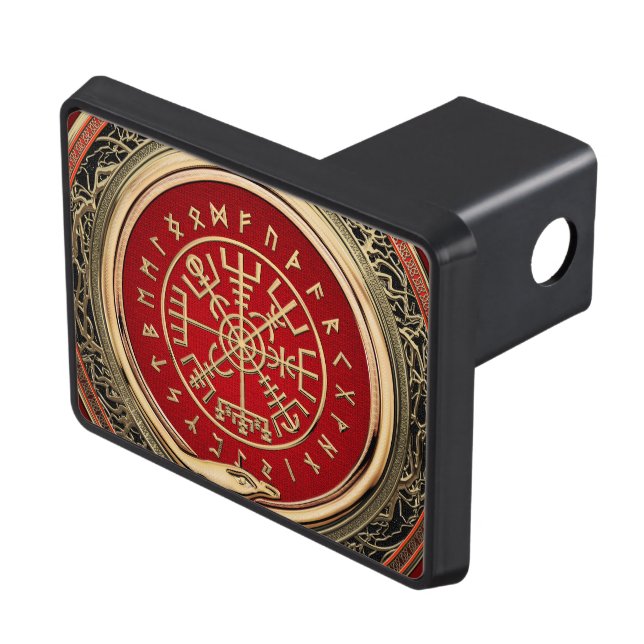 [210] Vegvisir - Viking Gold Magic Runic Compass Trailer Hitch Cover (Top Right)