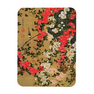 21. 薔薇小禽図, 若冲 Roses & Small Bird, Jakuchū Magnet