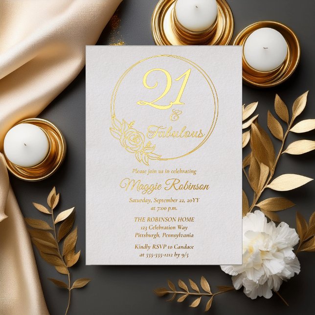 21 and Fabulous 21st Birthday Party Stamped (Simply Elegant "21 and Fabulous" 21st Birthday Party Stamped Foil Invitation)