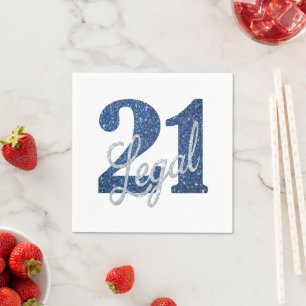 21 and Legal 21st Birthday Chic Blue Glitter Napkin