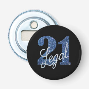 21 and Legal   Blue Faux Glitter 21st Birthday Bottle Opener