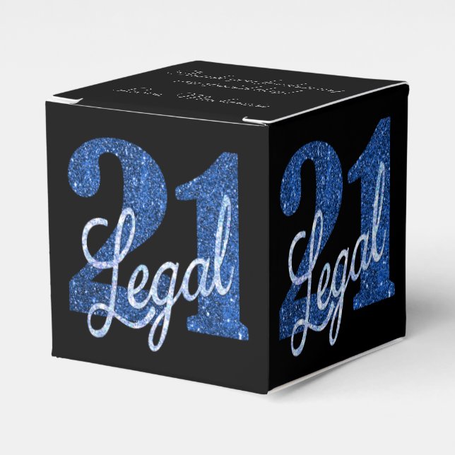 21 and Legal | Blue Faux Glitter 21st Birthday Favor Box (Front Side)