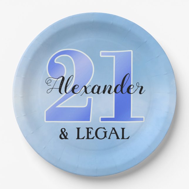 21 and legal blue paper plate (Front)
