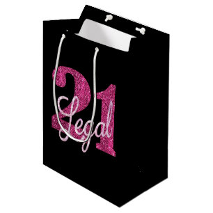 21 and Legal   Fun Pink Faux Glitter 21st Birthday Medium Gift Bag