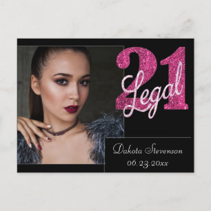 21 and Legal   Fun Pink Faux Glitter 21st Birthday Postcard
