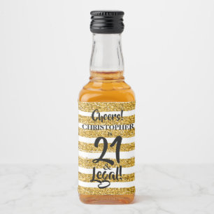 21 and Legal Gold Faux Glitter Stripes Custom Mini Liquor Bottle Label