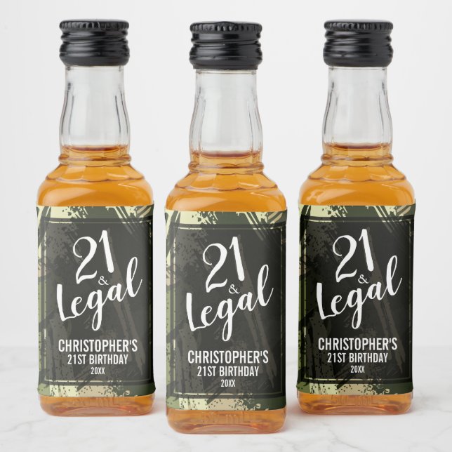21 and Legal Green Camouflage Custom Mini Liquor Bottle Label (Bottles)