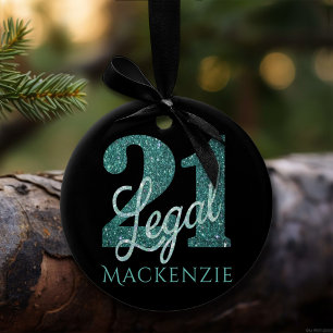 21 and Legal   Green Faux Glitter 21st Birthday Ceramic Ornament