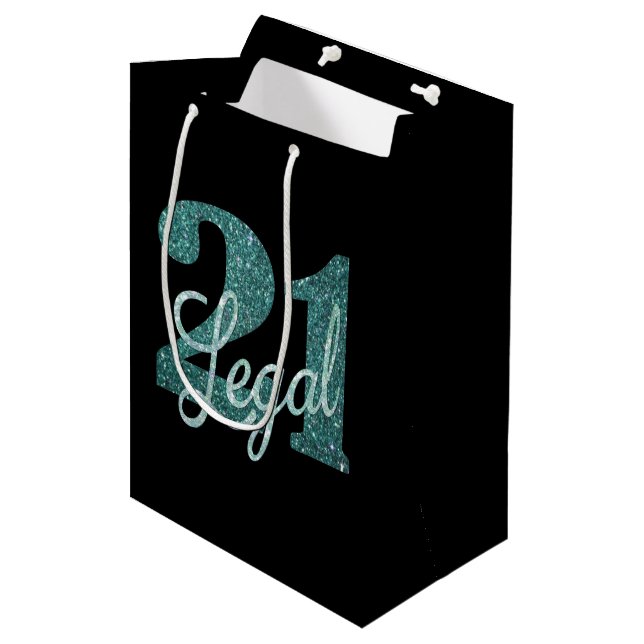 21 and Legal | Green Faux Glitter 21st Birthday Medium Gift Bag (Front Angled)